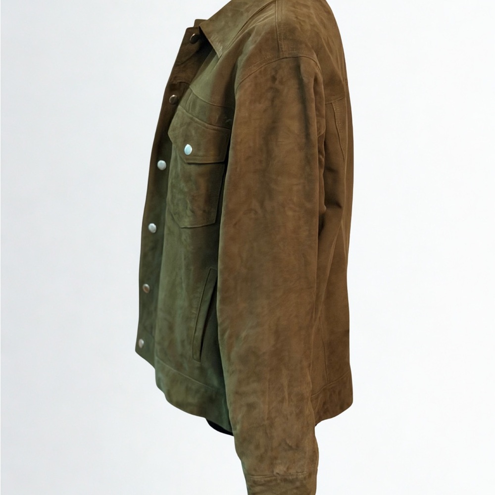 Men's Suede Jacket Olive Green Size Large - Picture 2 of 5